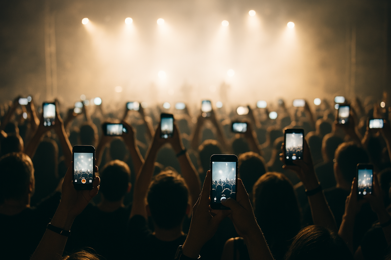 Concert audience capturing moments with their phones